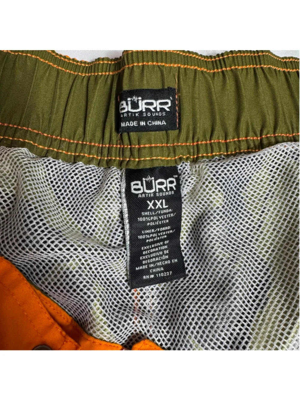 Men's Burr Artik Sounds Board Shorts XXL Green Orange Floral